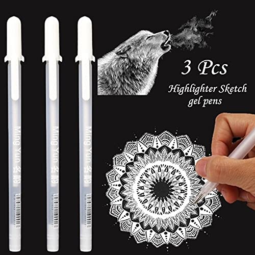 White Highlight Gel Pen for Hand Painted Design Highlight 0.8 mm (Set of 3)
