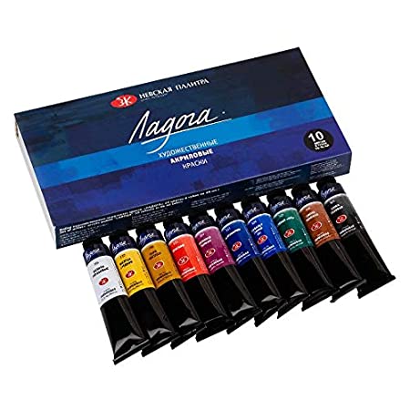 Ladoga Artists Acrylic Colours Set from Ne-vs-kaya, Multicolour, 10 colors x 46 ml