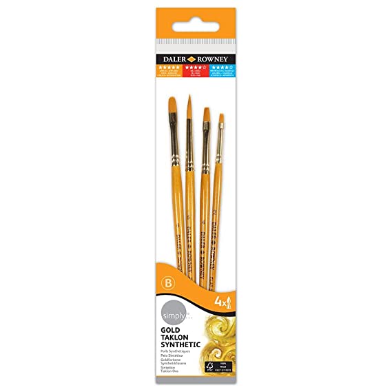 Daler-Rowney Simply Short Handle Gold Taklon Acrylic Brush Set (4 Brushes)