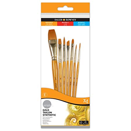 Daler-Rowney Simply Short Handle Gold Taklon Acrylic Brush Set (7 Brushes)