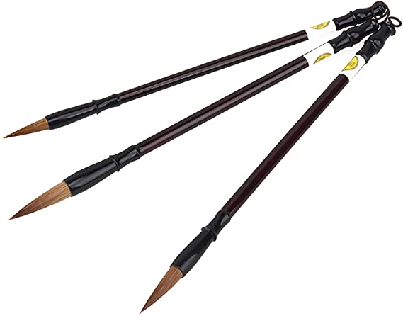 Art Professional Chinese Calligraphy/Drawing Brush Set of 3 pc in Assorted Color (Size: Small , Medium , Large)