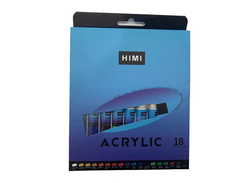 HIMI Acrylic Paint, Set of 18 Tubes of (12 ML) Art Set for Adults and Kids, Painting on Canvas Panels, River Rocks, Glass, Wood, Fabric, Ceramic