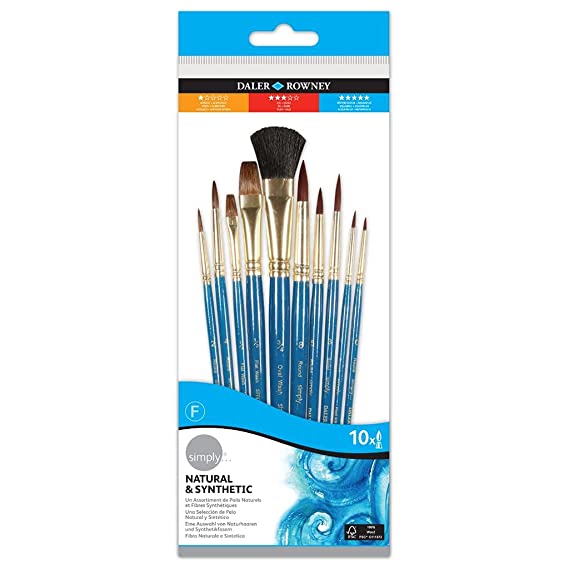 Daler-Rowney Simply Short Handle Watercolour Brush Set (10 Brushes) Pack of 1