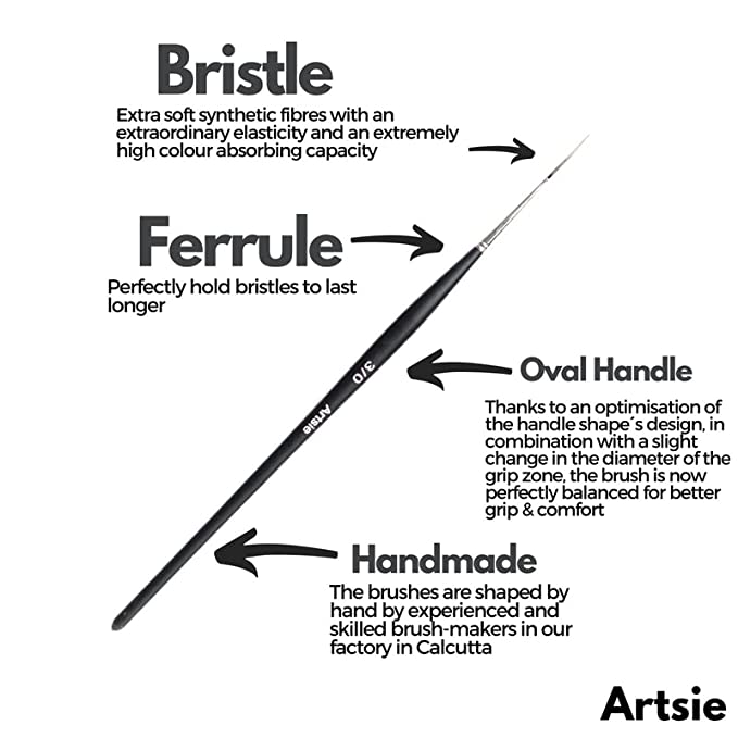 Artsie Paint Brush - Vegan Handmade Artists' Professional Paint Brush Set for Acrylic, Watercolour, Oil, Fabric, Poster, Gouache, Mix Media Painting with Brush Tube- 5 Assorted Brushes