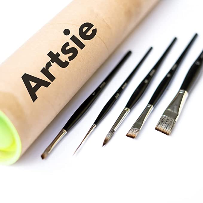 Artsie Paint Brush - Vegan Handmade Artists' Professional Paint Brush Set for Acrylic, Watercolour, Oil, Fabric, Poster, Gouache, Mix Media Painting with Brush Tube- 5 Assorted Brushes