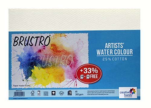 Brustro Artists Watercolour Paper 300 GSM A5-25% Cotton, Cold Pressed 2 Packets (Each Packet Contains 18 + 6 Sheets)