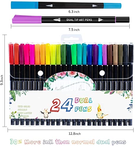 Oytra Brush Pens Water Colors and Fineliner Dual Tip Markers Art Supplies for Calligraphy Fine and Broad Tip Marker for Paint Journaling Sketching Colouring Hand Lettering Coloring Skecthes Doodling Sketchpen BrushPens