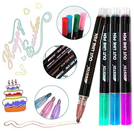 Glitter Artist Pens Bestdi Outline Pen Pigment Markers 12 Colors Artist Pens Markers Self-Outline Metallic Markers Glitter Writing