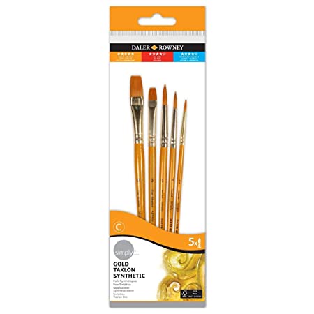 Daler-Rowney Simply Short Handle Gold Taklon Acrylic Brush Set (5 Brushes)