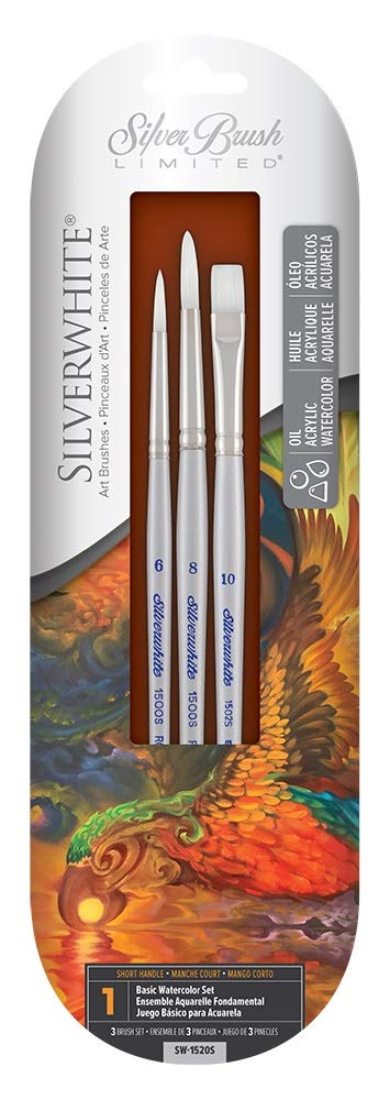 Silver Brush Silverwhite White Taklon Basic Watercolor Brush Set of 3