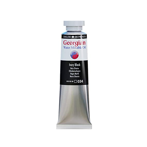 Daler-Rowney Georgian Water Mixable Oil Colour Metal Tube (37ml, Ivory Black-034), Pack of 1
