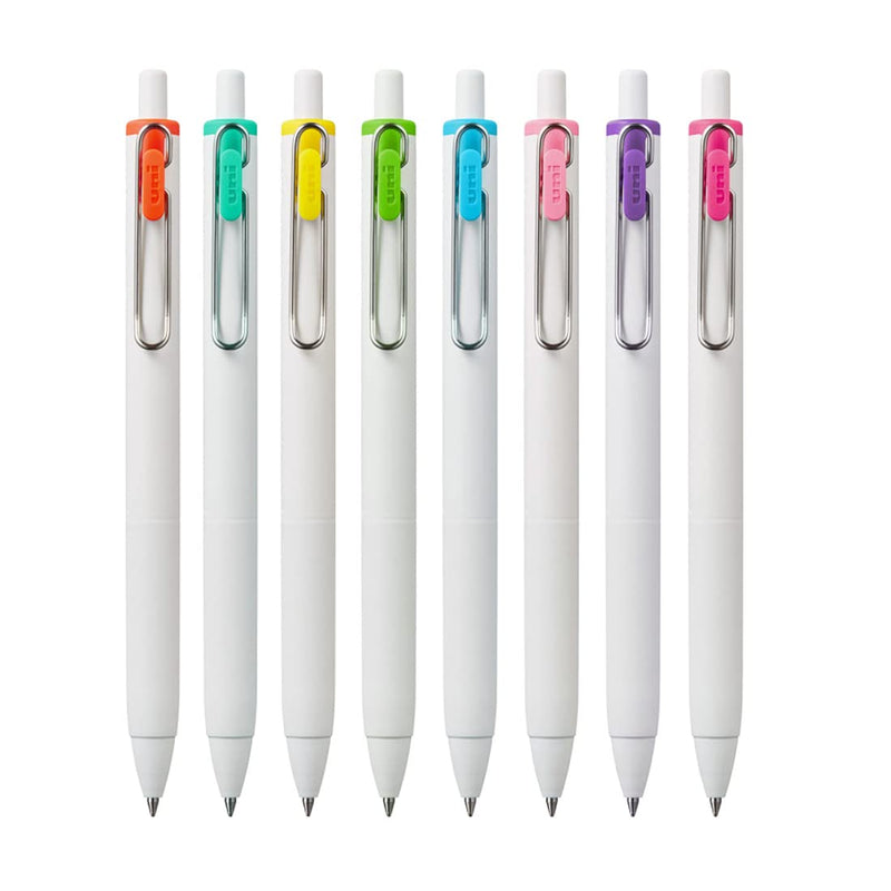 Uniball One Dream UMN S Retractable Gel Pen (0.7mm Tip, White Body, Assorted Ink, Pack of 8)