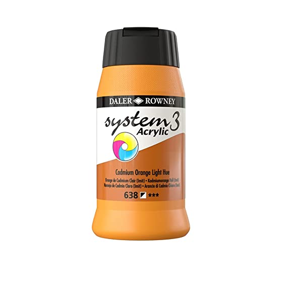 Daler-Rowney System3 Acrylic Colour Paint Plastic Pot (500ml, Fluorescent Orange-653) Pack of 1