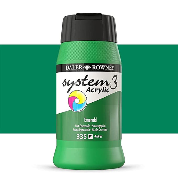 Daler-Rowney System3 Acrylic Colour Paint Plastic Pot (500ml, Emerald-335) Pack of 1