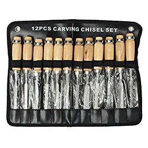 Professional Wood Carving Chisel Set - 12 Piece Sharp Woodworking Tools Carrying Case - Great for Beginners