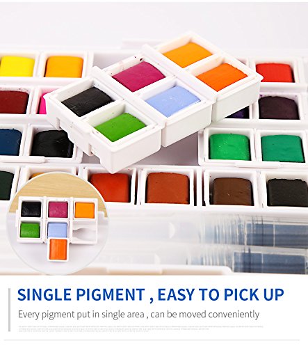 Asint Portable Solid Water Color Pigmented Paints with Paintbrush -Set of 24 Colour for School Art Supplies