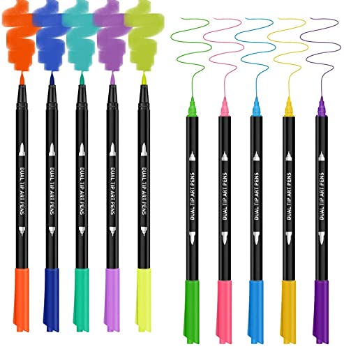 Oytra Brush Pens Water Colors and Fineliner Dual Tip Markers Art Supplies for Calligraphy Fine and Broad Tip Marker for Paint Journaling Sketching Colouring Hand Lettering Coloring Skecthes Doodling Sketchpen BrushPens