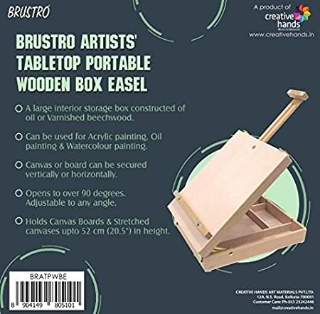 Brustro Artists Tabletop Portable Wooden Box Easel, Holds Canvas Up to 20.8"