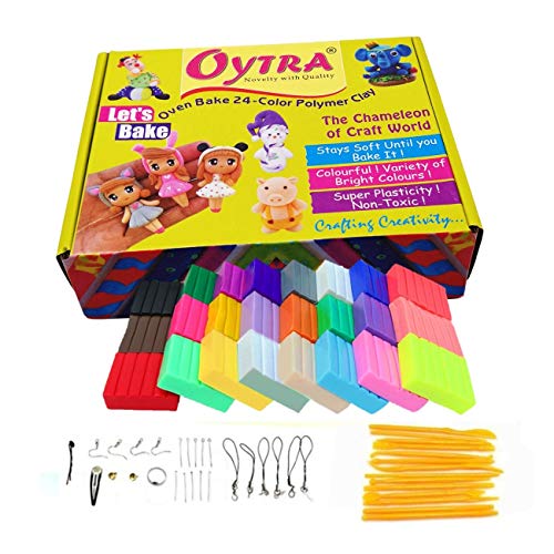 Oytra Polymer Oven Bake Clay 24 Color Set with Jewelry Making Accessories Kit Tools Non Air Dry Plasticine PVC Material DIY Figurines Jewellery Artists Beginners and Professionals