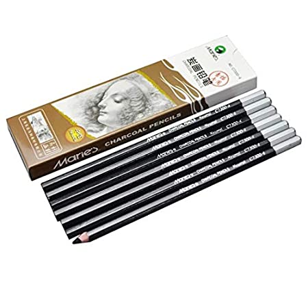 Maries 12Pcs/Box Soft/Neutral/Hard Non-Toxic Charcoal Pencil Black Sketch Drawing Pencils for School C7300-6 (Hard)