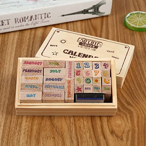 Oytra Rubber Stamps Set Number Month Day Stamping Kit in Wooden Box for Journaling Scrapbooking Art and Craft DIY Hobby