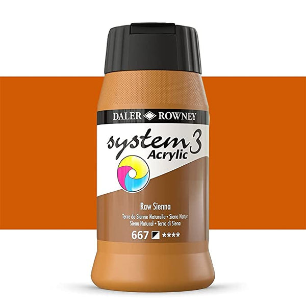 Daler-Rowney System3 Acrylic Colour Paint Plastic Pot (500ml, Raw Sienna-667) Pack of 1