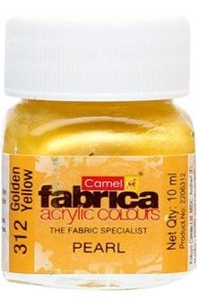 Camel Fabrica Acrylic Colours Individual bottle of Golden Yellow in 10 ml, Pearl range (Pack of 2)