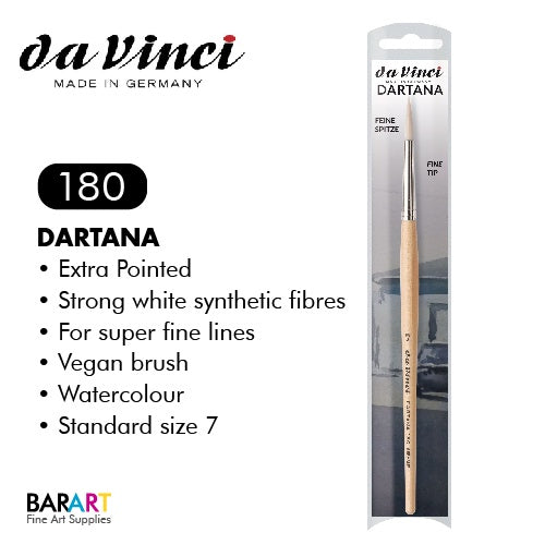 Da Vinci 180 Dartana Extra Pointed Watercolour Brush Elongated tip,Extra Strong White Synthetic fiber Size 7