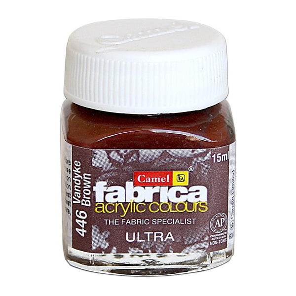 Camel Fabrica Acrylic Colours Individual bottle of Vandyke Brown in 15 ml, Ultra range (Pack of 2)