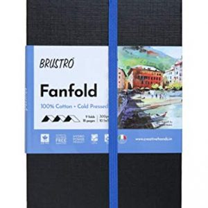 Brustro Artists Fanfold Watercolour Book 100% Cotton Mouldmade 300 GSM Cold Pressed 10.5x15cm (9 Folds/18 Sides)