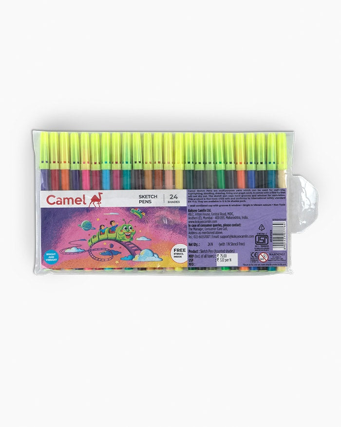 Camel Sketch Pens- Assorted Pack of 24 Shades, Full size