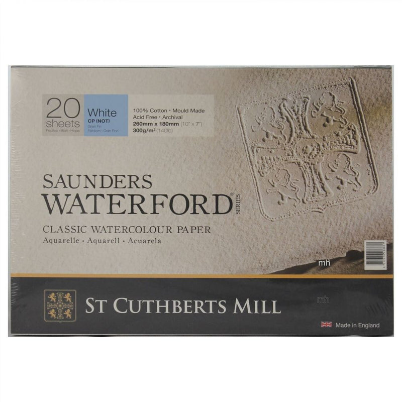 St. Cuthberts Mill Saunders Waterford Watercolor Paper Block - 12x9-inch  White 100% Cotton Watercolor Paper - 20 Sheets of 140lb Cold Press  Watercolor