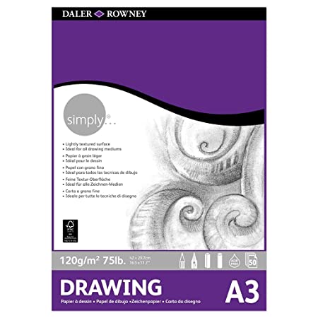 Daler-Rowney Simply Drawing Paper Pad (120 GSM, A3, 50 Sheets) Pack of 1