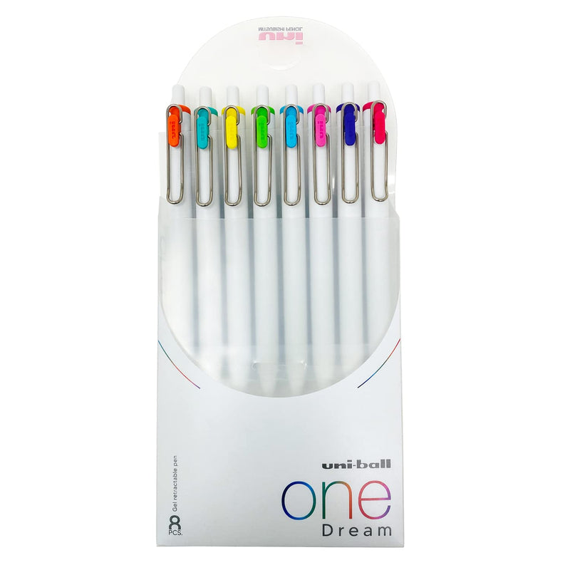 Uniball One Dream UMN S Retractable Gel Pen (0.7mm Tip, White Body, Assorted Ink, Pack of 8)
