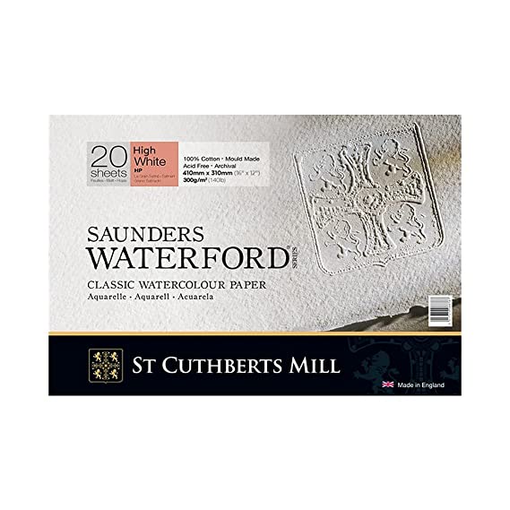 Saunders Waterford St Cuthberts Mill HP+ Blocks High White 300 gsm 410x310mm (16" x 12") (20 Sheets)