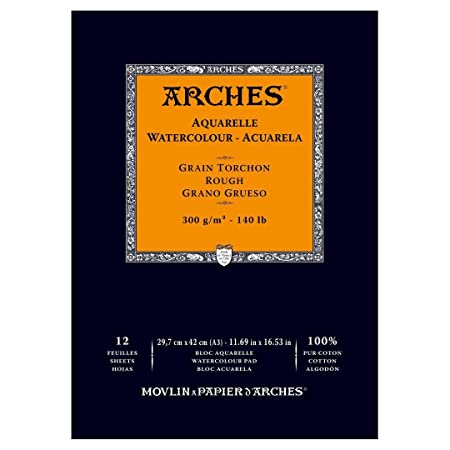 Arches Watercolour 300 GSM Rough Natural White A3 Paper Pad, 29.7 cm x 42 cm, 12 Sheets