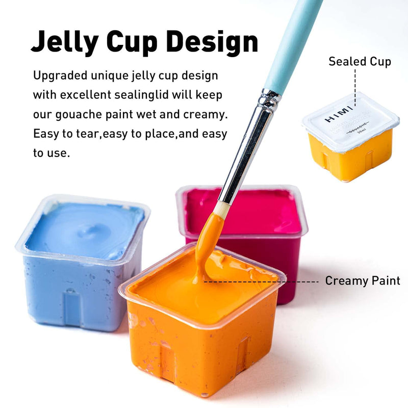 Himi Gouache Paint Set, 24 Vibrant Colors Non Toxic Paints Unique Jelly Cup Design Carrying Case for Artists, Gouache Opaque Watercolor Painting, 30ml/Cup Green Body