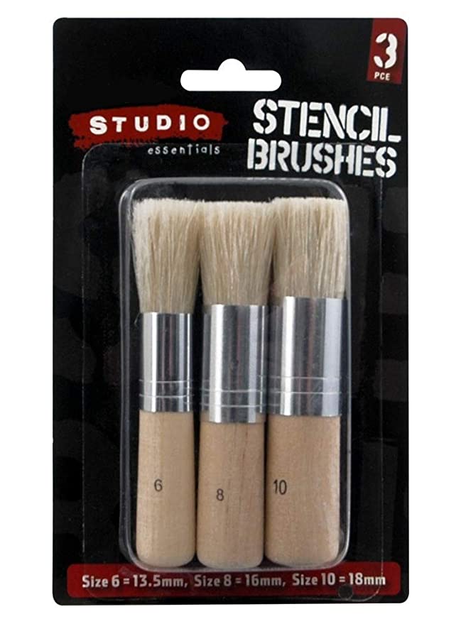 ASINT 3Pce Stencil Brushes Set, Art and Craft Paint Brush with Pure Natural Hog Bristle in Various Sizes Including Size 6=13.5mm,Size 8=16mm,Size10=18mm.