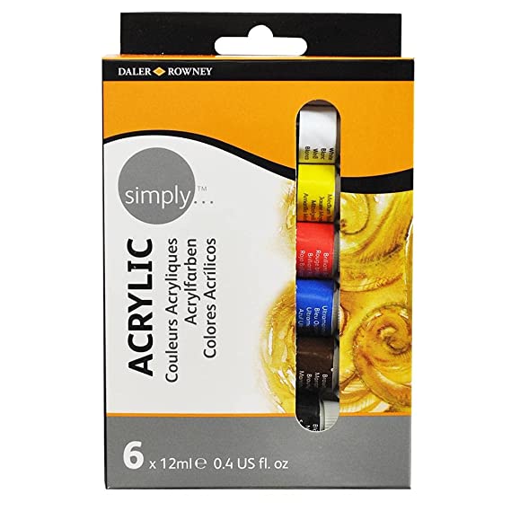 Daler-Rowney Simply Acrylic Color Tube Set (6 Multicolor Tubes x 12ml), Pack of 1