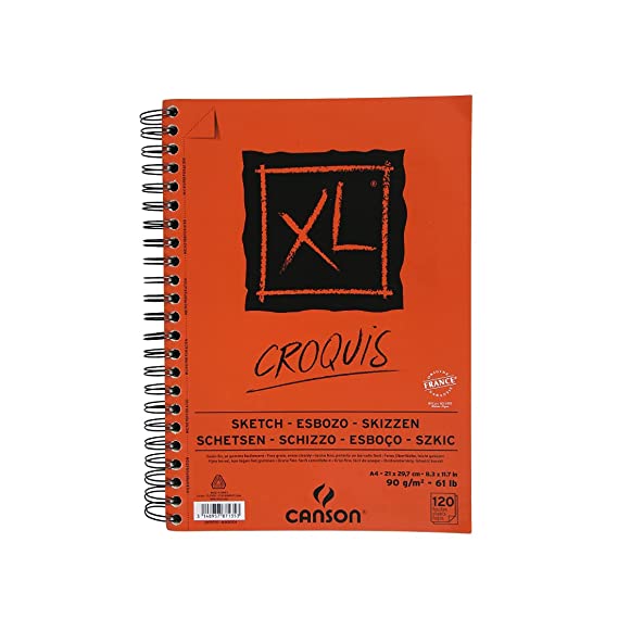 Canson XL Croquis 90GSM Fine Grain A4 Paper Spiral Pad, Size-21x29.7cm(Ivory, 120 Sheets)