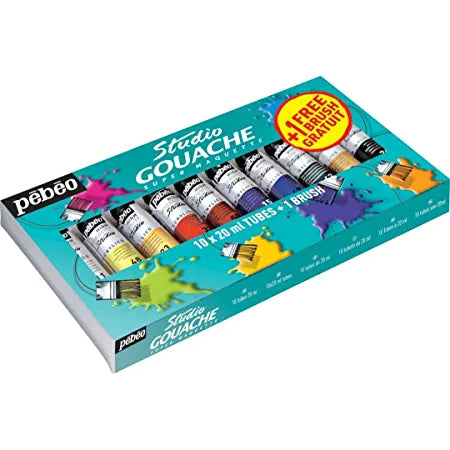 Pebeo Studio Gouache Super Maquette Assorted Set of 10 Colours - 20 ml Tubes