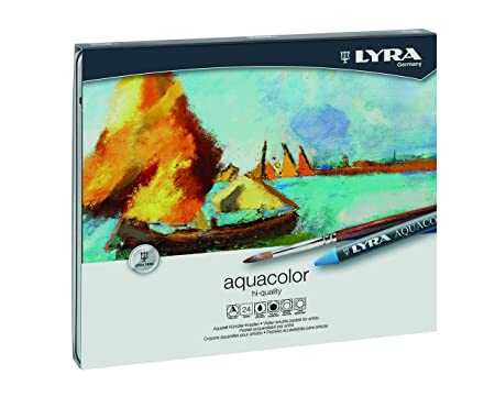 Lyra Aquacolor Watercolour Wax Pastel Crayon Set with Metal Case (Assorted, Pack of 24)