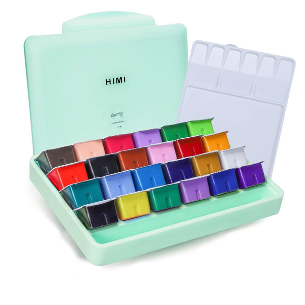 Himi Gouache Paint Set Jelly Cup 18 Vibrant Colors Non Toxic Paints with Portable Case Palette for Artist Canvas Painting Watercolor Papers Rich