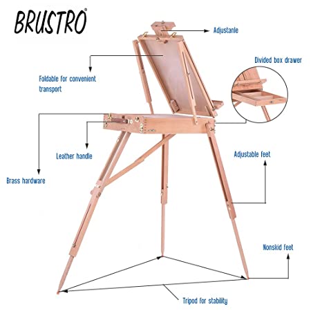 Brustro Artists Studio Portable Wooden Box French Easel, Holds Canvases Upto 33".