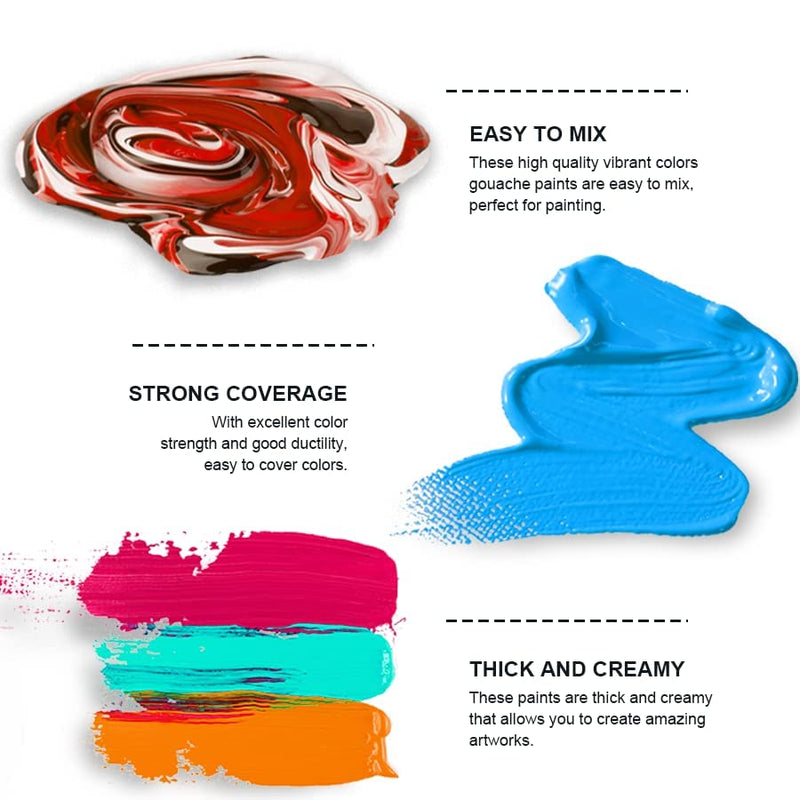 INK LAB HIMI Gouache Paint Set 24 Vibrant Colors Non Toxic Paints Jelly Cup  Design with Palette Paint Brushes Portable for Artist