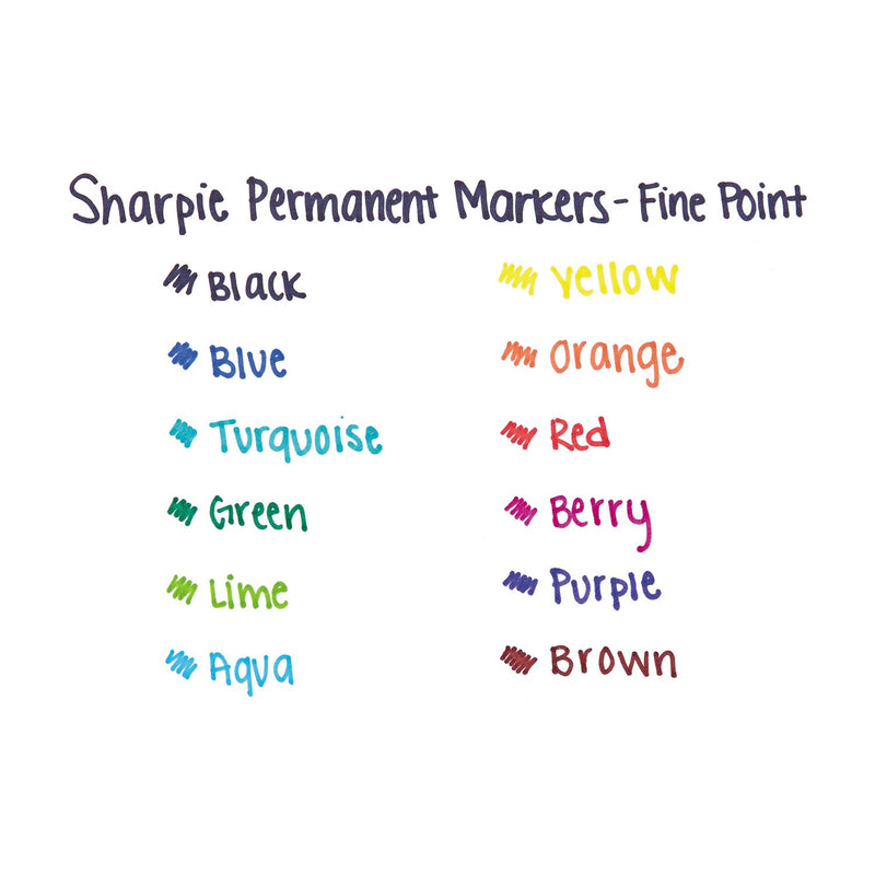 Sharpie Permanent Markers, Fine Point, Assorted, 12/Set