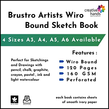 Brustro Artists Wiro Bound Sketch Book, A5 Size, 120 Pages, 160 GSM (Acid Free)
