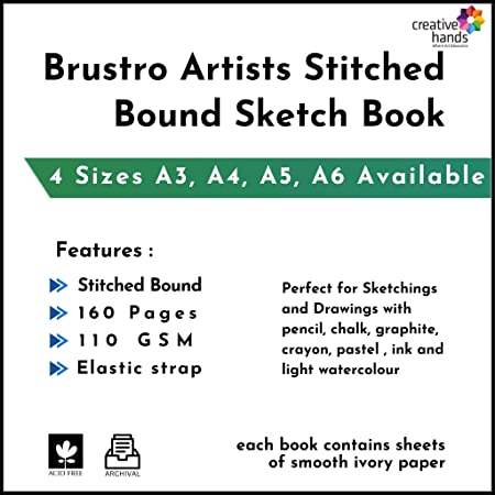 Brustro Artists Stitched Bound Sketch Book, A5 Size, 160 Pages, 110 GSM (Acid Free)