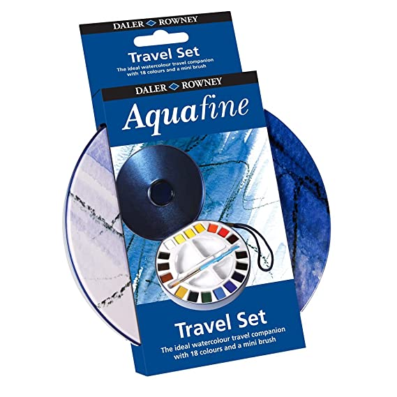 Daler-Rowney Aquafine Watercolour Travel Tin with 1 Brush & 2 Palettes(18 Half Pans) Pack of 1