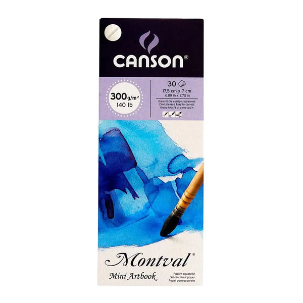 Canson Montval Mini Art Book 300 GSM, 17.5cm x 7cm 30 Sheets with Daler Rowney Aquafine Travel Brush